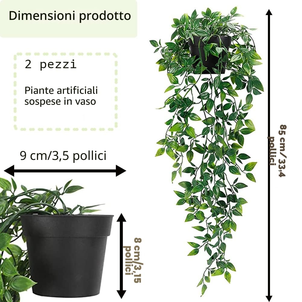Pianta Finta Cadente con Vaso, 2 piante artificiali da interno, Edera Artificiale Piante Finte con Vasi, Plastica Pianta Artificiale, finte piante da appendere per Interni Esterni Casa Decorazione