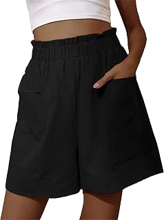 OULIWANGLUO Ladies Waisted Pleated Ruffle Shorts Cotton and Linen Elastic High Waist Shorts Ruffle Flowy Beach Summer Shorts