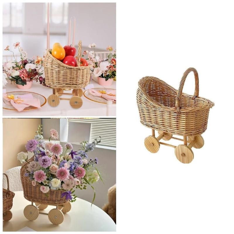 Wicker Baby Carriage for Baby Shower,Hand Woven Rattan Stroller,Wicker Baby Carriage,Wicker Stroller