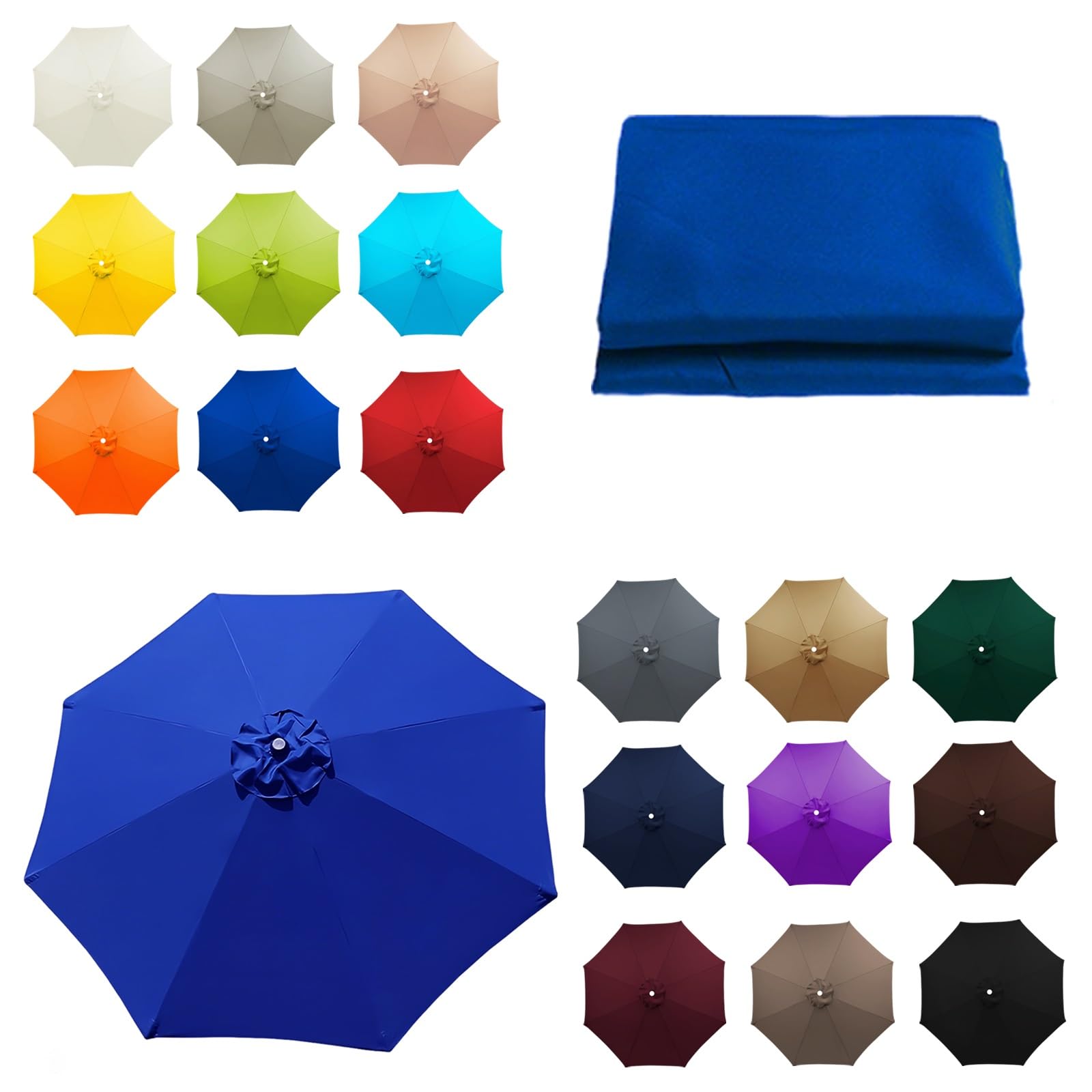 ALDNMBR 6&8 Rib Patio Garden Umbrella Replacement Canopy 6.5ft-11.5ft Elastic Polyester Reinforced Corner Top Vent Wind Stable Budget Washable Outdoor Beach Blue 7.5FT/2.30M-8Ribs