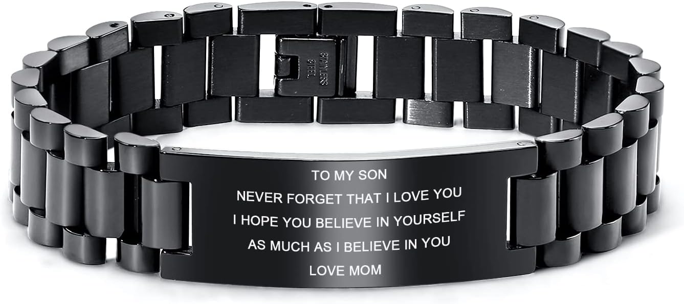 Stocking Stuffers for Son : Stainless Steel Courage Inspirational Message Engraved Bracelets Gifts for Birthday Christmas from Mom Dad, Gift Idea to Son,Customizable