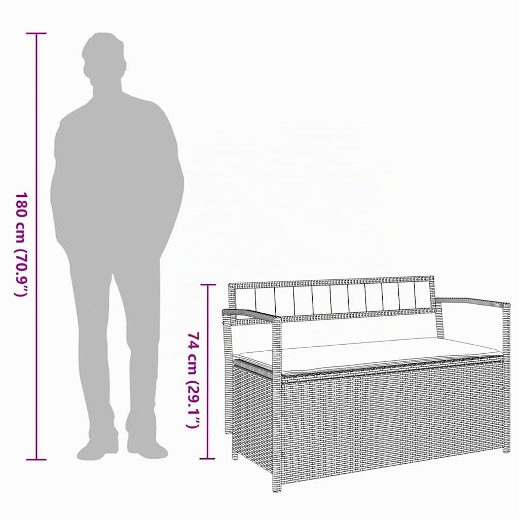 vidaXL Gartenbank mit Stauraum und Kissen Beige Poly Rattan, Gartenbank, Parkbank, Outdoor-Bank, Sitzbank, Terrassenbank, Außenbank, Gartenmöbel