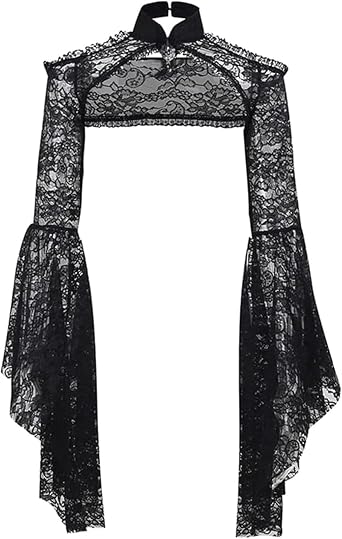 Women Gothic Lace Crop Top Shawl Y2K Bell Sleeve Open Front Shrug