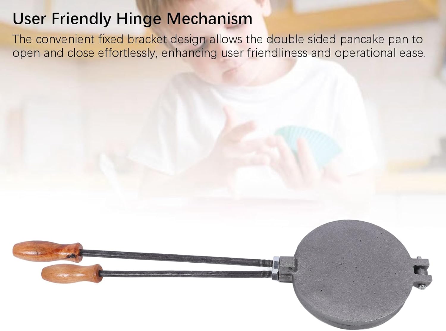 Double Side Pancake Maker Pan, Reversible Cast Iron Cooking Griddle with Wooden Handles, Ideal for Chinese Flatbread Baked Pancake