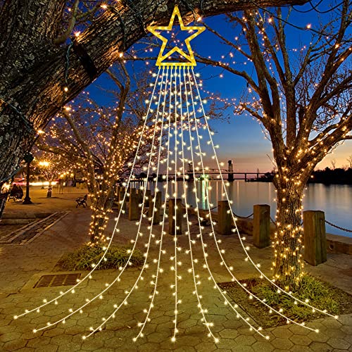 Needostar Outdoor Christmas Decorations Star String Lights, 317 LED Christmas Tree Topper Lighted Star, 8 Lighting Modes Decorative Christmas Lights for Home Yard Garden Holiday Decor (White)