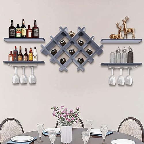 Armario de vino moderno de 5 piezas para colgar en la pared, accesorios de bar para botellas, soporte para almacenamiento de vidrio, estante