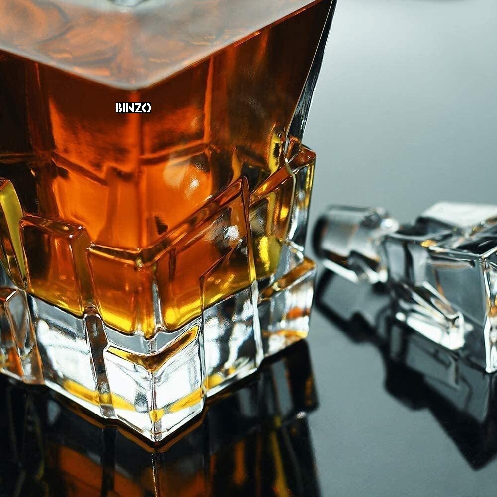 BINZO Luxury Glacier Whiskey Wine Decanter Set with Glasses & Stopper| Premium Glass Decanter for Whisky, Alcohol, Liquor, 1 Litre Decanter & 300 ml Glasses 1