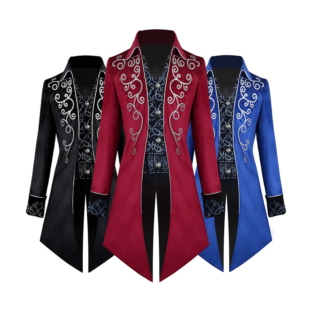 Giacca da Smoking da Uomo, Costume Monopetto Cappotto Gotico Steampunk Vintage Giacca Irregolare Vittoriano Cappotti Antivento Antivento Slim Fit Costume per Festa, Halloween, Cosplay, Carnevale