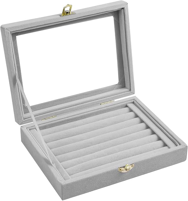 YIPUETERNITY 7 Slot Velvet Jewellery Box, Detachable Earring Display Tray, Clear Lid Ring Organiser Showcase Box, Jewelry Organiser Tray For Girls Women Necklaces Bracelets Jewellery Storage