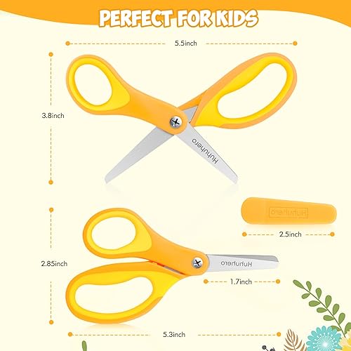 Miniatura 4 de Huhuhero Tijeras para niños, punta roma de seguridad de 5 pulgadas con tapa, tijeras de papel de corte para manualidades pequeñas para niños de 4 a