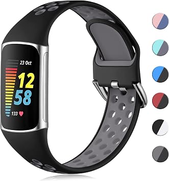 CeMiKa Sport Silicone Strap Compatible with Fitbit Charge 5/Charge 6