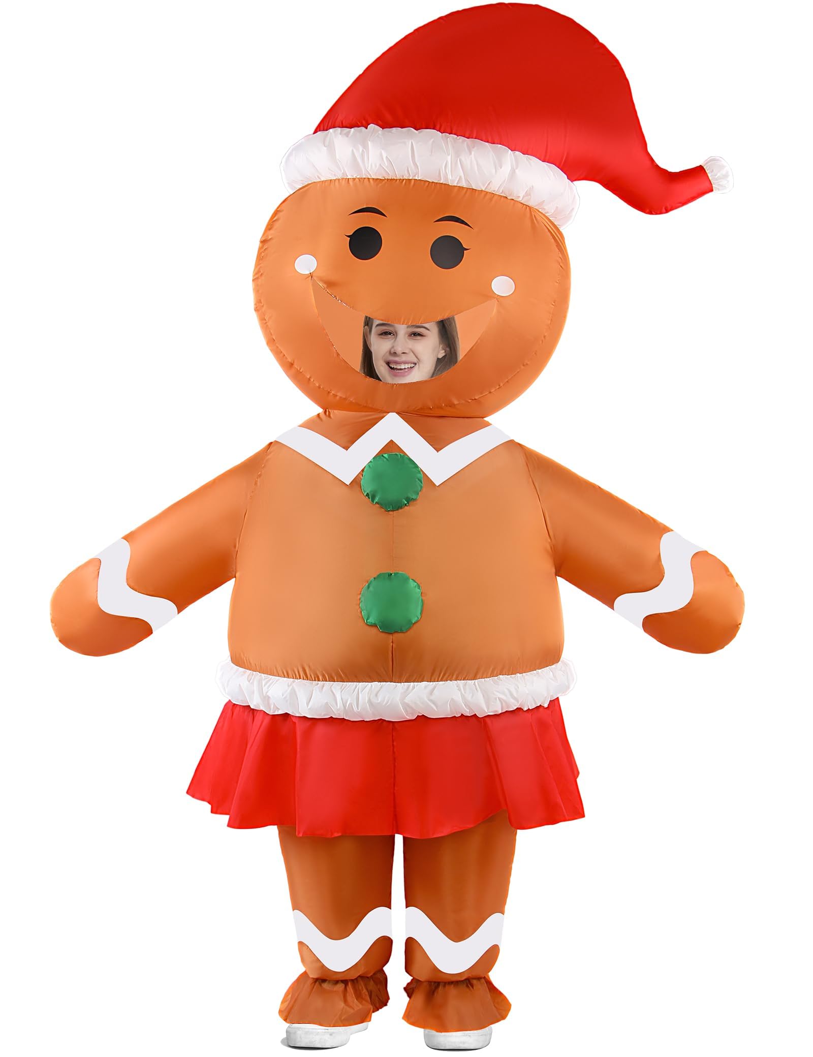 Inflatable Gingerbread Man Costume Christmas Adult Unisex Blow Up Funny Outfit Giant Halloween Xmas Character Cosplay Party Suit for Men Women