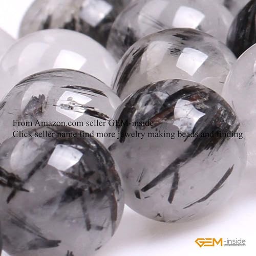 Miniatura 246 de GEM-Inside - Cuentas sueltas de piedra de lava negra natural de 0.315 in para hacer joyas, 15 pulgadas Cordierita de grado A