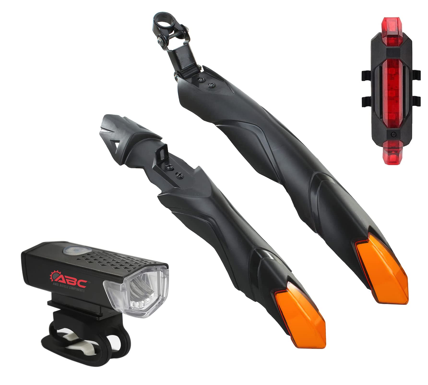 ABC Bicycle Front & Rear Mudguard with Night Reflector + Cycle Waterproof USB Rechargeable Front & Back Light (Orange) (B0BS75JL66) Amazon Price History, Amazon Price Tracker