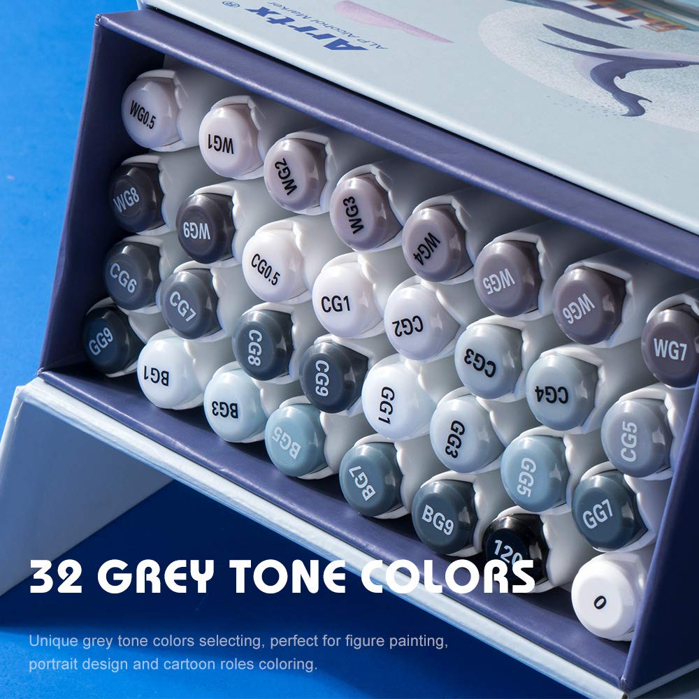 Arrtx Markers, Grayscale, ALP 32 Grey Colors Alcohol Markers with Dual