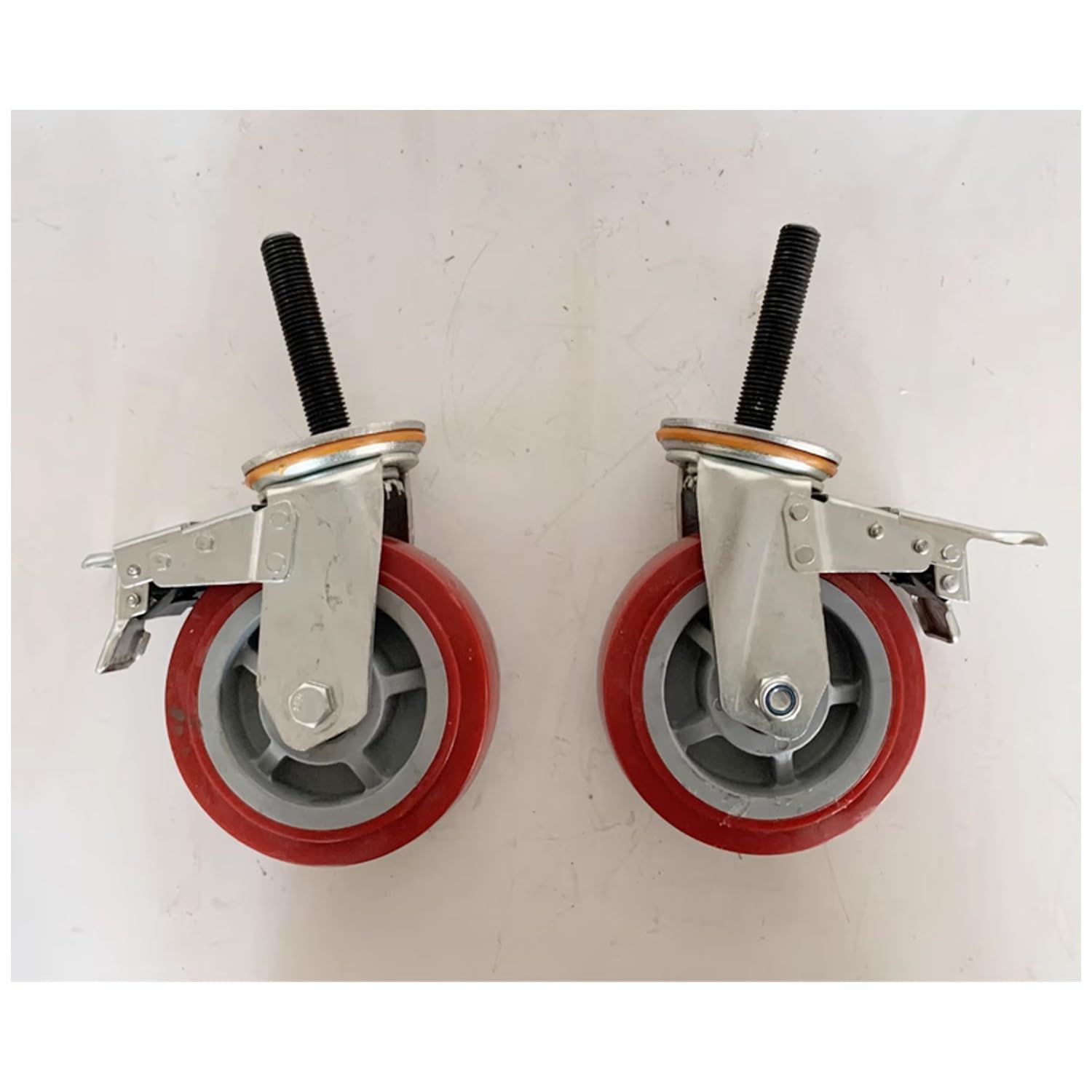 URZTJPJV Zwenkwielen met schroefdraad, M20 x 100/150, 4 stuks, 75 cm, zware zwenkwielen voor meubels, polyurethaan, met remmen, draaibare transportwielen voor aanhanger/trolley (M20 x 100
