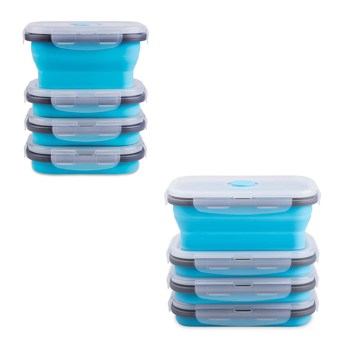 Annaklin Collapsible Food Storage Containers with Lid & Air Vent, Bundle of 8 Pack, Stacking Silicone Collapsible Meal Prep Container Set, Microwave Freezer Dishwasher Safe
