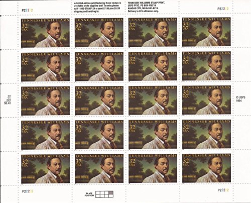 US Stamp - 1995 Tennessee Williams - 20 Stamp Sheet - Scott #3002