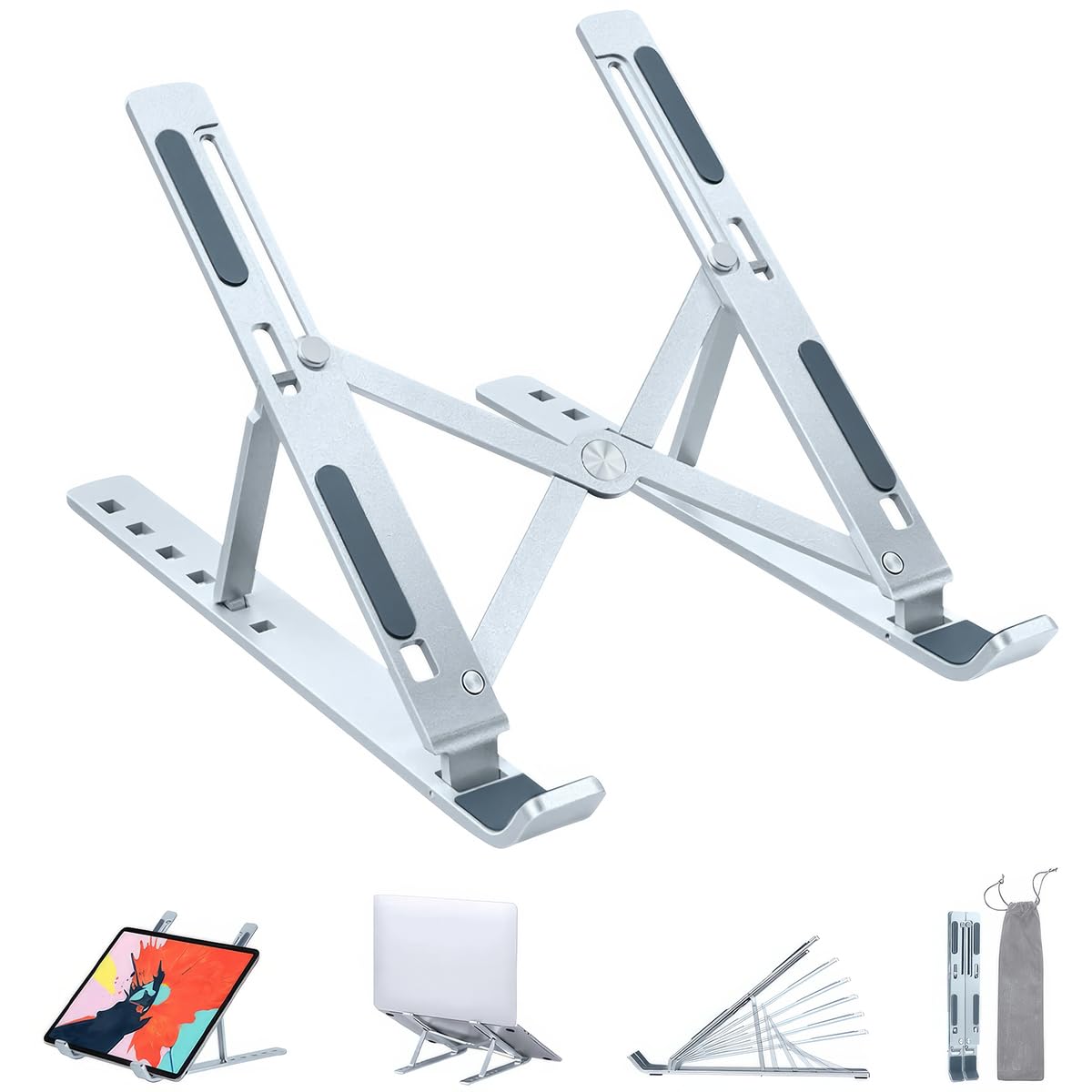 ULTRICS Laptop Stand for Desk Adjustable Laptop Stand, Portable Aluminium Laptop Riser for Desk with Carry Bag Macbook Stand