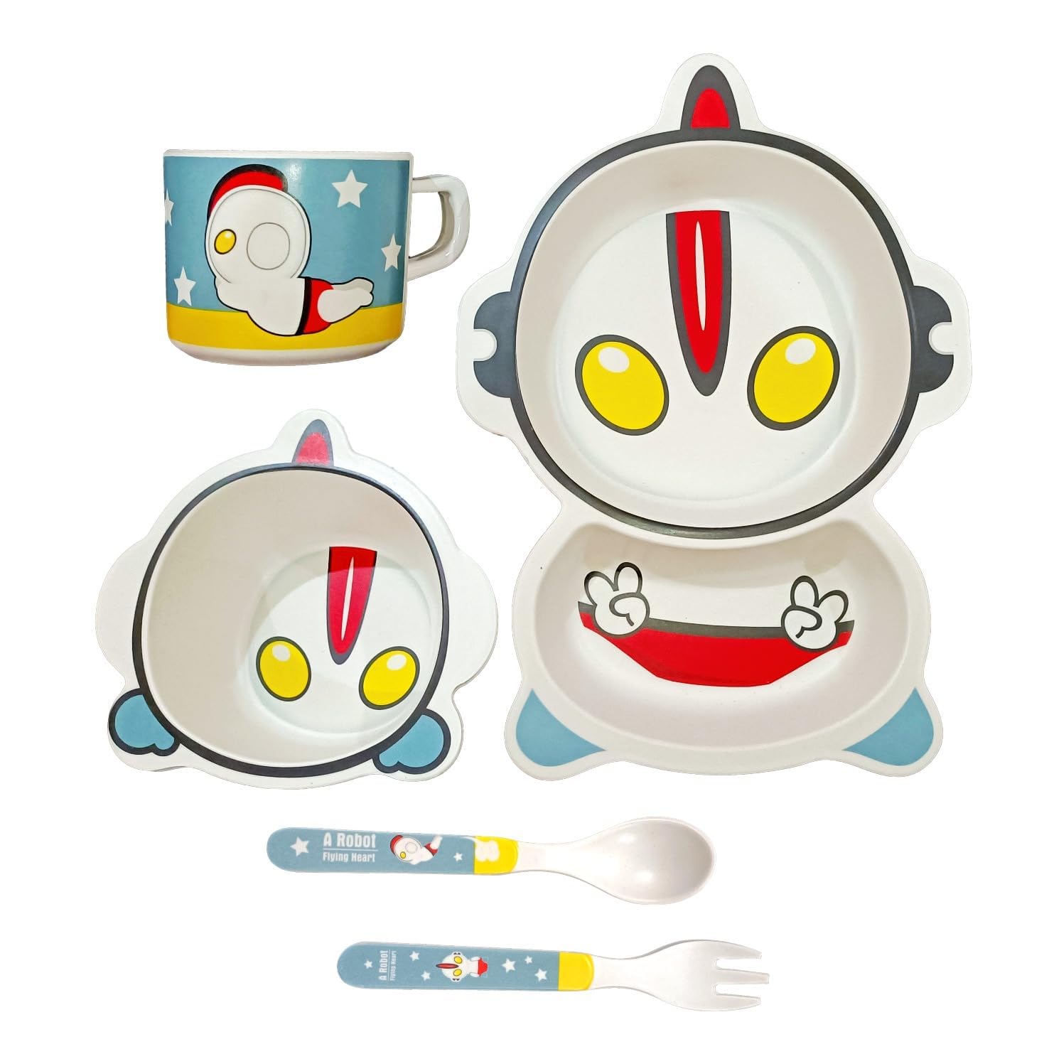 Deepashri™ Baby Feeding Essentials Set | Adjustable Bib, Soft Spoon & Fork - Divided Suction Plate, Suction Bowl, Sippy Cup, BPA-Free, Dishwasher Safe. (Alien Dinner Set)-image-49