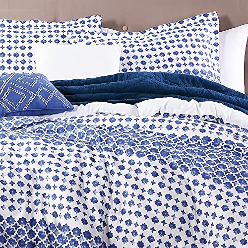 Image of Anne Klein Isola Striped Comforter Set with Decorative Pillows, Full /Queen, Blue