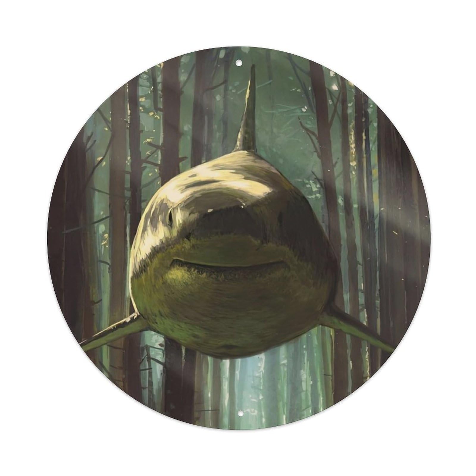 Animal Artwork Sharks in The Forest Vintage Metal Tin Sign Plaque Wall Decor for Cafe, Club Bar, Office, Garden Metal Poster 8x8Inch