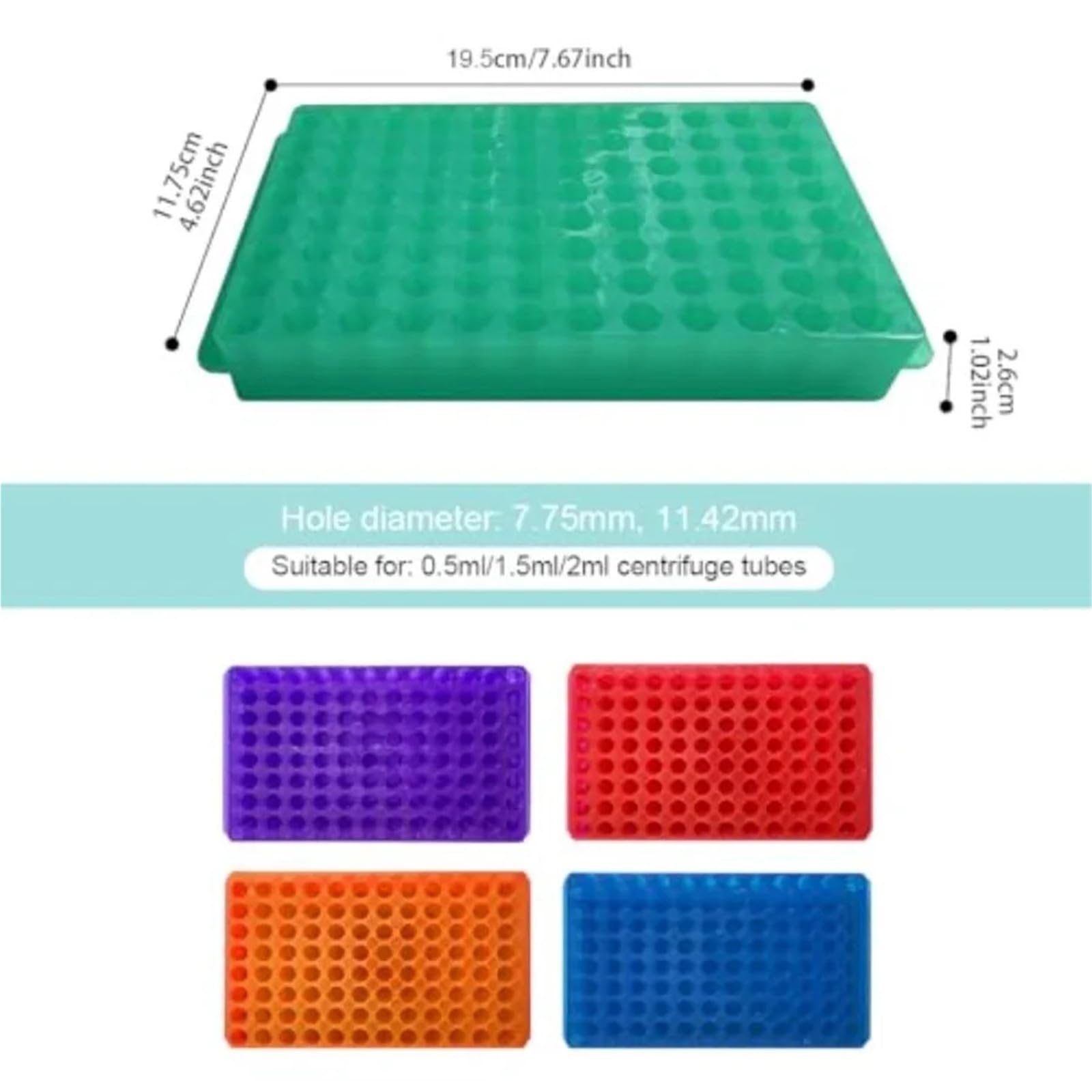 Soporte de tubo de ensayo Prueba de bastidor tubos plástico con doble panel 96 posiciones for microcentrífuga 0,5 ml a 2 y refrigerados 1,8