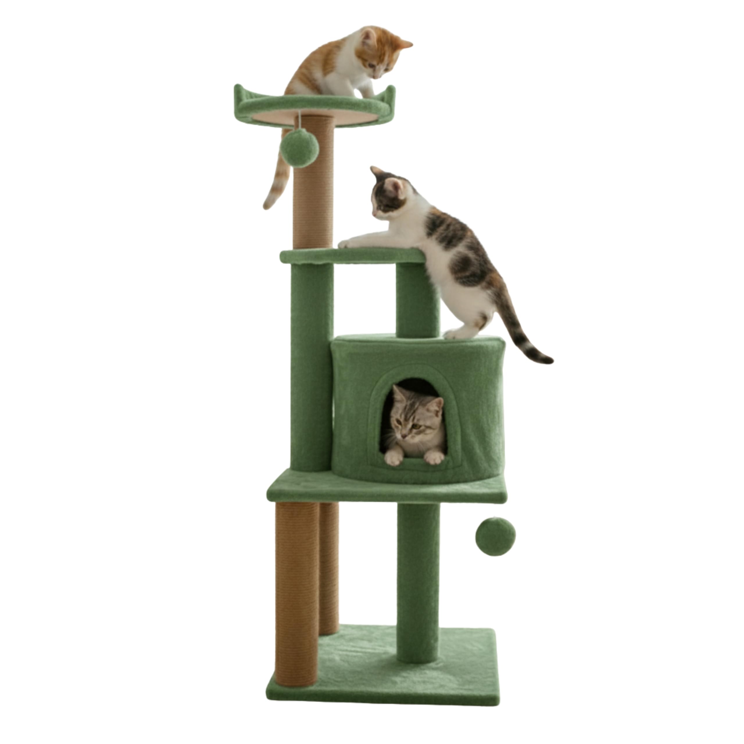 Soft Fur Activity Scratching Post/Cat Tree for Kittens & Cats - Natural Sisal Rope Triple Platform Tower (Height 43 Inch) (FURR - 3FLORR - Green)-image-31