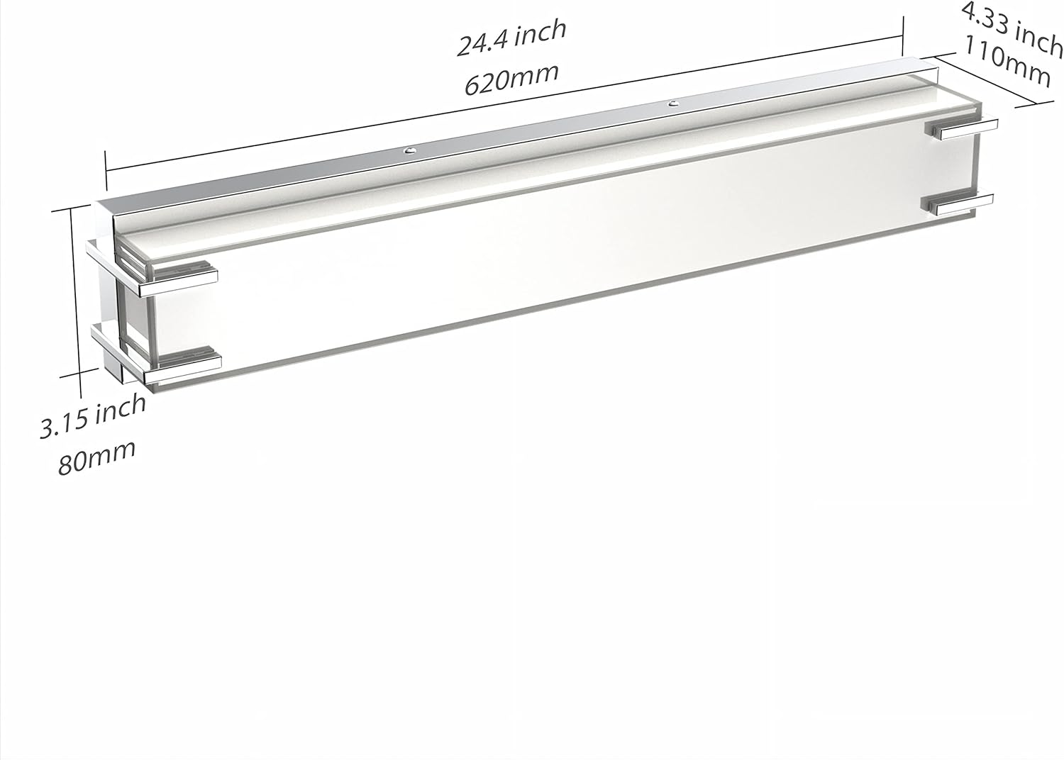 LIGHTINN LED Bathroom Light Fixtures Over Mirror 24.4” Vanity Light with Milky White Lampshade 4000K Daylight Chrome Finishing Bath Bar (Chrome) 24 inch Chrome