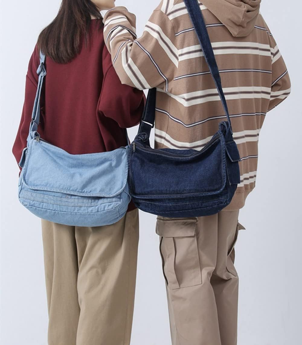 Denim Messenger Bag Travel Bags Overnight Shoulder Bag for Women Large Size Multi Pocket Hobo Crossbody Bag
