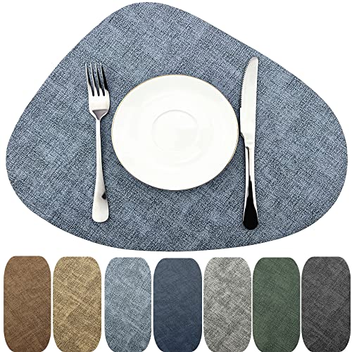 Wazaigur Washable Wipeable Waterproof Heat Resistant Faux Leather Placemats Set Of 6,Pu Palce Mats For Indoor And Outdoor,Easy To Clean Table Mats,Blue-Grey #TOP14
