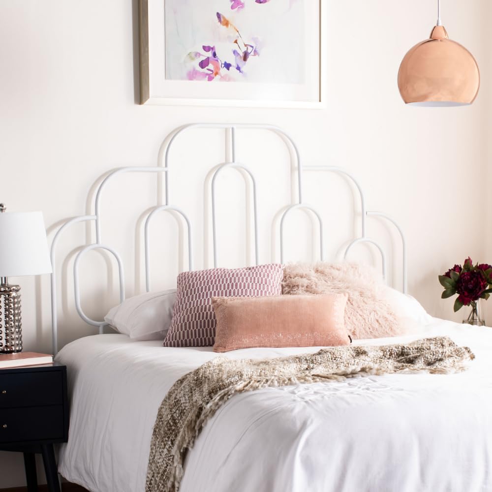Safavieh Paloma Retro White Metal Headboard - Queen Size, Curved Design