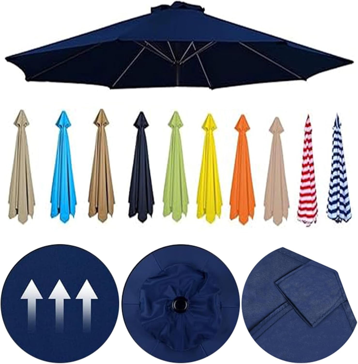 Universal Replacement Canopy for 6/8 Rib Umbrellas (6.5-11.5ft) - Heavy-Duty Outdoor Sun Shade Cover Fits Offset, Market & Cantilever Patio Umbrellas - Waterproof UV-Resistant Fabric