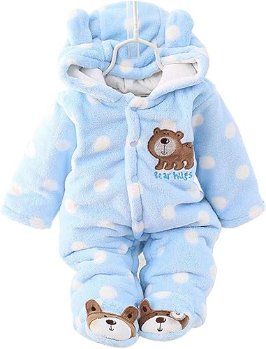 XIFAMNIY Mono de bebé recién nacido con capucha, forro polar acolchado, traje de invierno para niñas y niños..