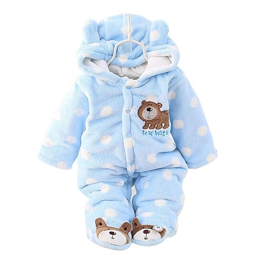 XIFAMNIY Baby Girls Boys Newborn Fleece Jumpsuit Footie Hooded Warm Thicken Snowsuit Outwear for Winter