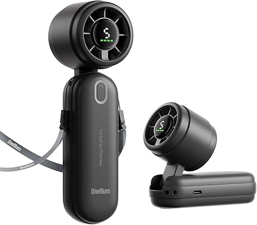 Diveblues iTurbo - Ventilador turbo portátil de mano, 5 velocidades de alta velocidad, mini ventiladores de mano plegables y recargables, pantalla