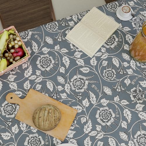 Image of Encasa XO Dining Table Cover Cloth for 4 to 6 Seater | 140x180 cm Rectangular Table Cloth | Water Repellent Polyester Tablecloth for Indoor & Outdoor Use - French Grey Digital Print