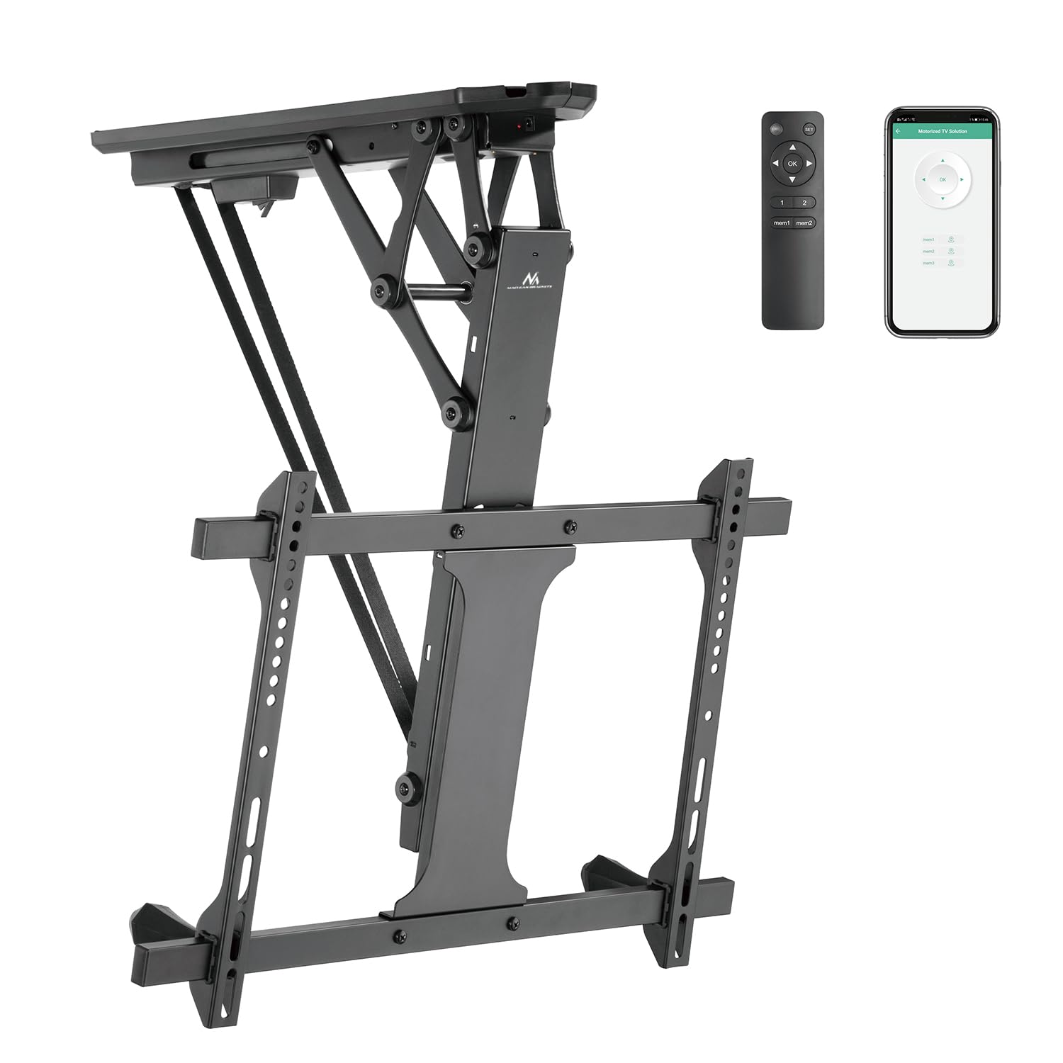 Maclean MC-880T - Soporte eléctrico inclinable para TV (32-70", con Control por aplicación, para Techo Inclinado, Incluye Mando a Distancia hasta 35 kg, VESA 600 x 400 cm)