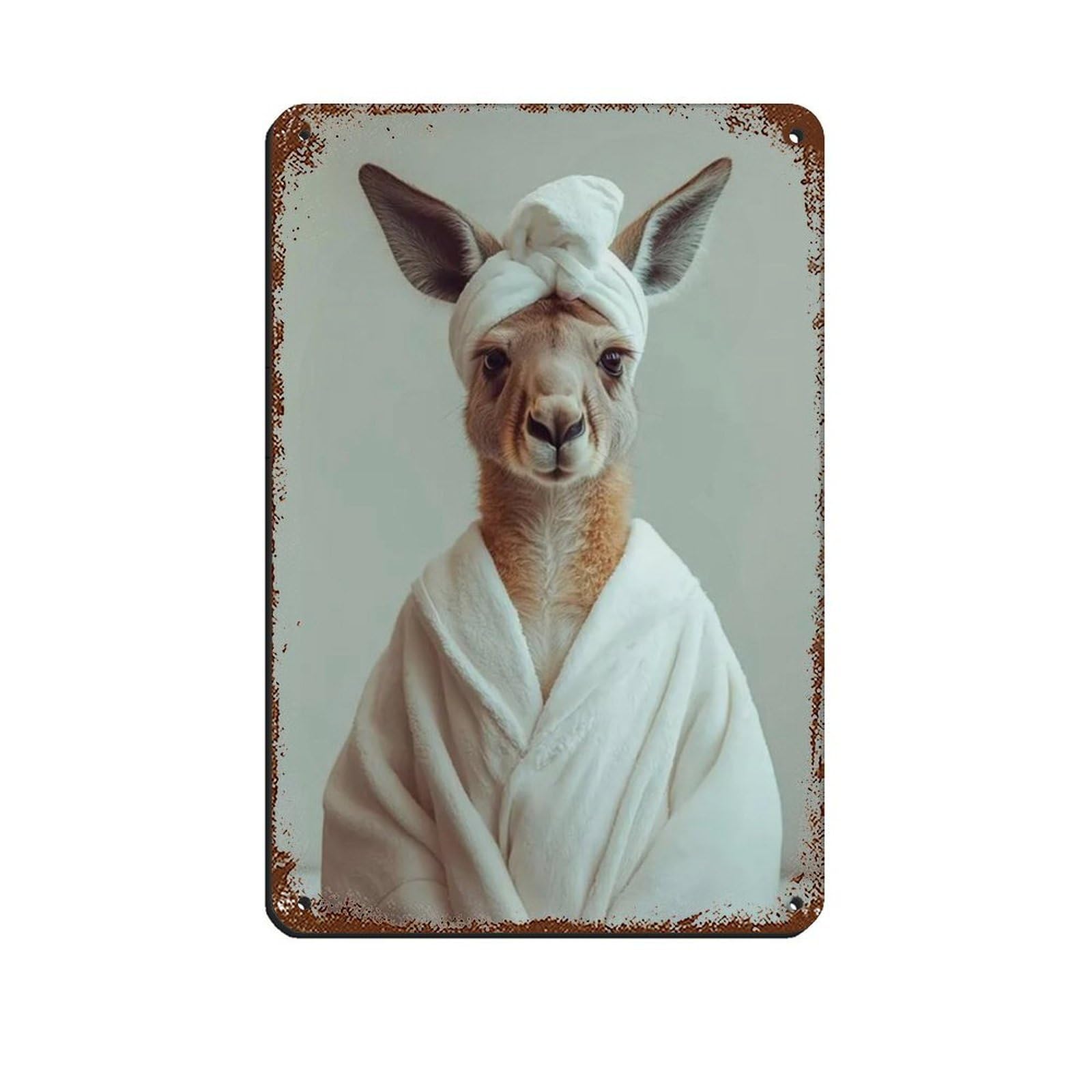 Kangaroo Wearing A Bathrobe, Bathroom Art Retro Poster Metal Tin Sign Chic Art Retro Iron Painting Bar People Cave Cafe Family Garage Poster Wall Decoration 8x12inch(20x30cm)