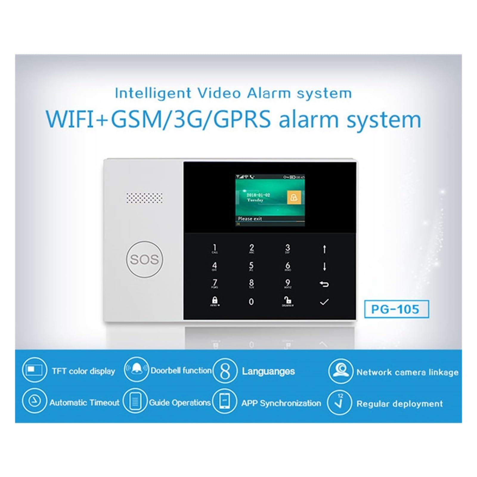 Allarme Intelligente 433MHZ App Telecomando Tastiera Touch LCD Wireless SIM gsm RFID Sensore di Allarme Antifurto Domestico(Set 3)