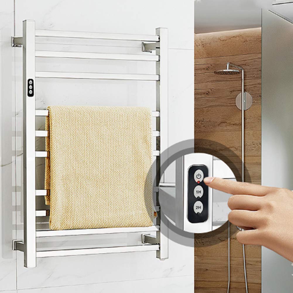 Radiador toallero eléctrico, Calentador de Toallas y tendedero con Temporizador, 10 Barras, toallero calefactable de Acero Inoxidable para baño.