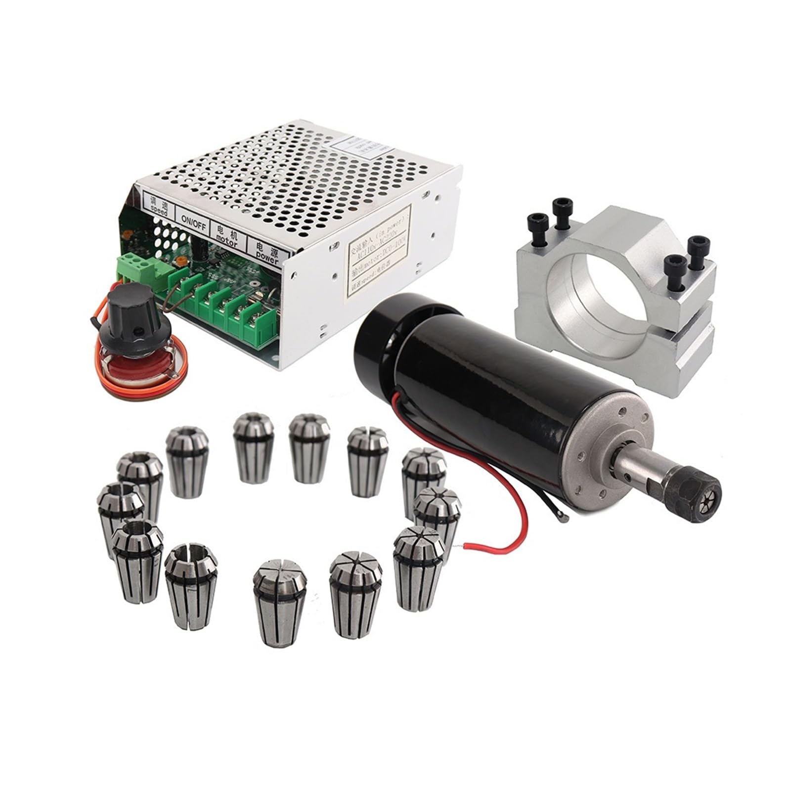 Wrzeciono CNC Wrzeciono chłodzone powietrzem 0,5 kW ER11 Chuck CNC 500 W silnik wrzeciona + zaciski 52 mm + regulator prędkości zasilania dla majsterkowiczów(500w mount bracket)