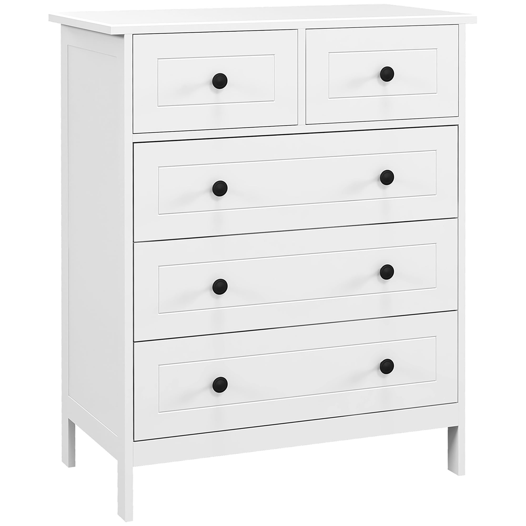 HOMCOM Commode Blanche à 5 tiroirs, Meuble de Rangement pour Chambre, Bureau, entrée, Style comtemporain, poignée en métal, 74 x 40 x 91 cm