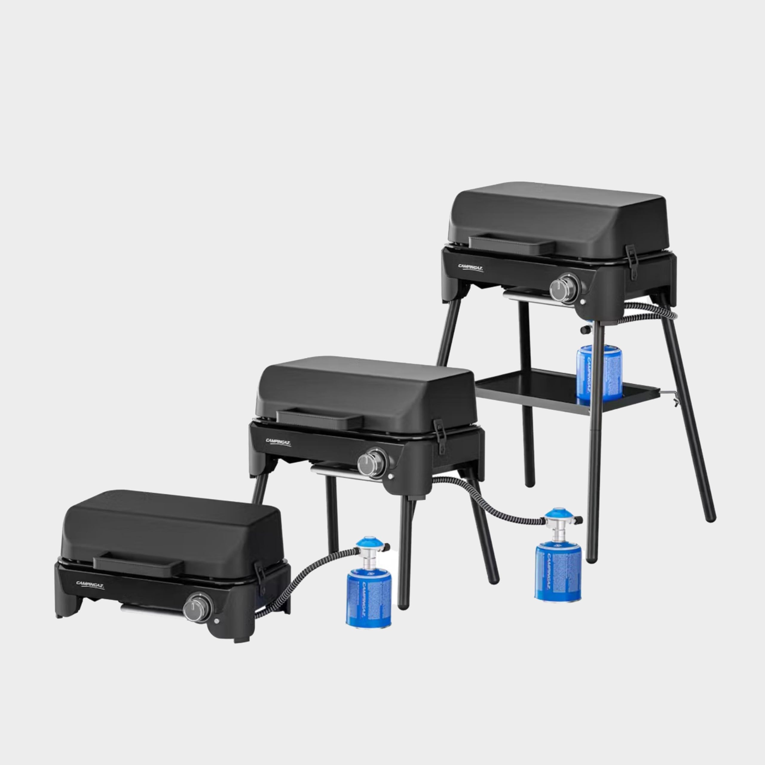 Campingaz Tour & Grill S Barbecue à gaz | Utilisable comme barbecue de table ou sur pied | Barbecue portable avec couvercle & pieds amovibles | Pour camping, balcon et terrasse | 2400 W