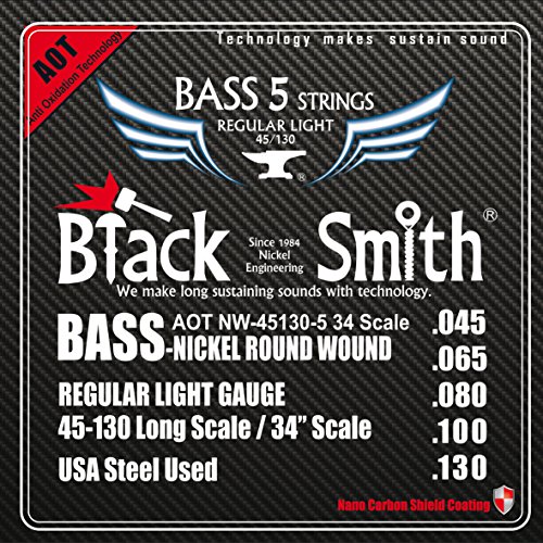 Black Smith 45-130 34″ Coated Jeu de 5 Cordes pour Basse électrique - Les Beatles, Paul McCartney, John Lennon, RIngo Starr, George Harrison Black Smith 45-130 34" Coated Jeu de 5 Cordes pour Basse électrique