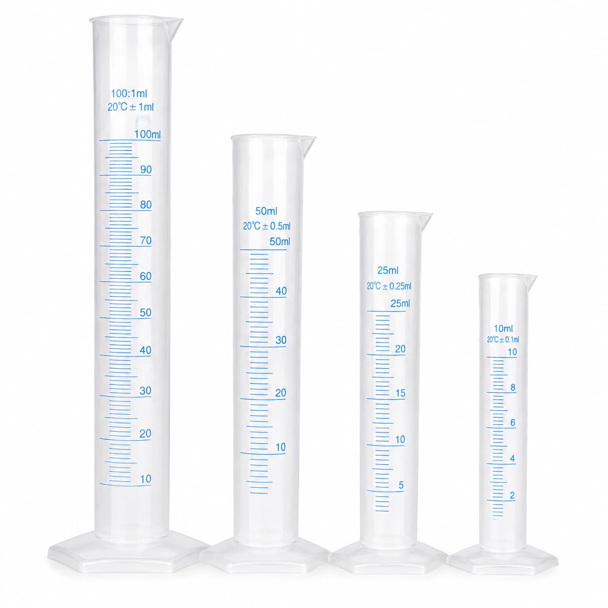 Uteruik Transparent Measuring Plastic Graduated Cylinder 10ml/25ml/50ml/100ml (4pcs)