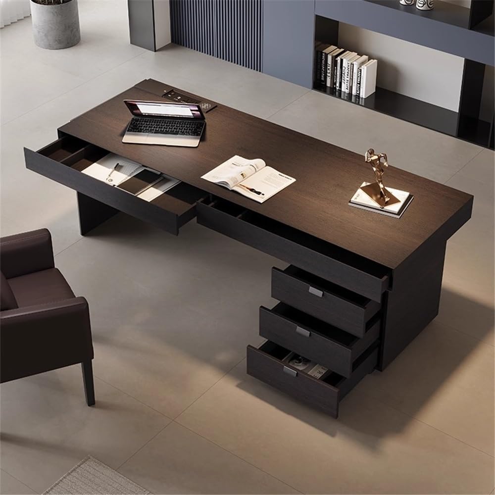 Acrittura Scrivania direzionale moderna con contenitore, legno affumicato(M)