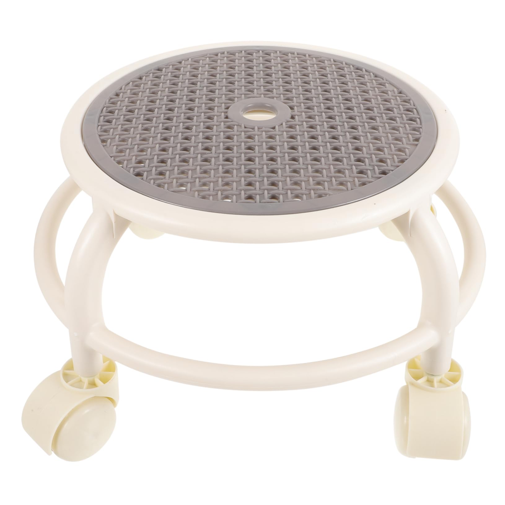 Sgabello Rotondo con Ruote Mobili in Plastica per Pedicure e Salone di Bellezza, Resistente e Flessibile per Uso Professionale e Domestico