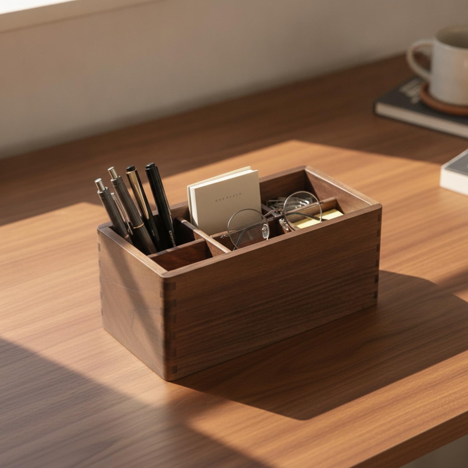 perfk Portapenne da Scrivania Organizer Ufficio Cassetta Portaoggetti Contenitore con Scomparti Pulito con Angoli Morbidi in Legno Adatto per Scrivania di Lavoro, 3 Scomparti, style to 3