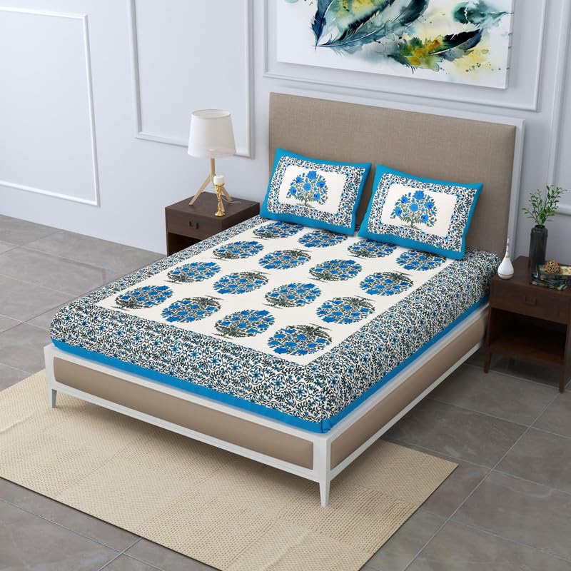 Scottons Queen Size Bedsheet for Double Bed, Pure Cotton Bed Sheets with 2 Pillow Covers in 144 TC, Rajasthani Print, Soft Fabric (90 x 100 Inches), Modern Flora Design (Pink) (B0CW3WN6HK) Amazon Price History, Amazon Price Tracker
